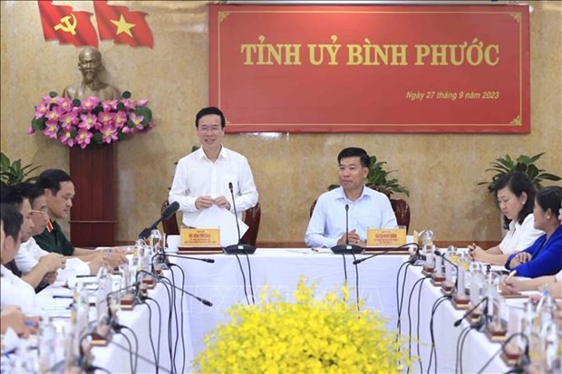 El presidente Vo Van Thuong interviene la reunión (Fotografía: VNA)