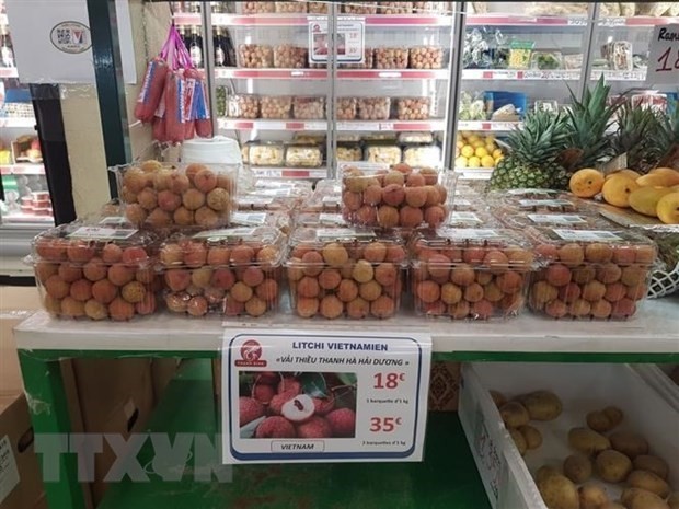 El lichi Thanh Ha se vende en un supermercado de París. (Fotografía: VNA)