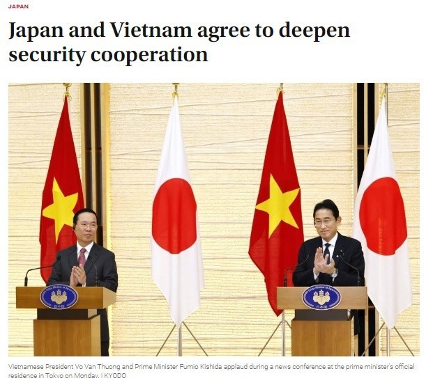 El periódico Japan Times publicó un artículo sobre la visita oficial del presidente vietnamita, Vo Van Thuong (Foto: Captura de pantalla)Tokio (VNA) Medios de comunicación de