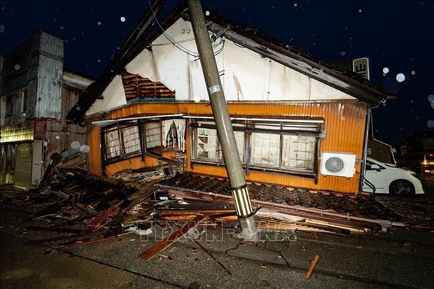 Casa destruida tras el terremoto en Wajima, prefectura de Ishikawa, Japón, el 3 de enero de 2024. (Foto:THX/VNA)