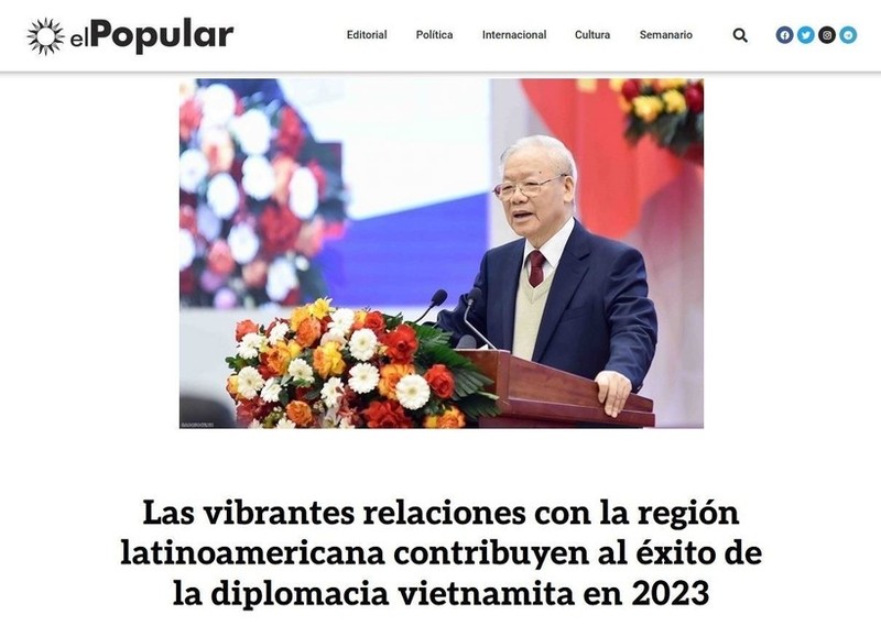 El artículo“Las vibrantes relaciones con la región latinoamericana contribuyen al éxito de la diplomacia vietnamita en 2023” publicado por El Popular, órgano oficial del Partido Comunista de Uruguay