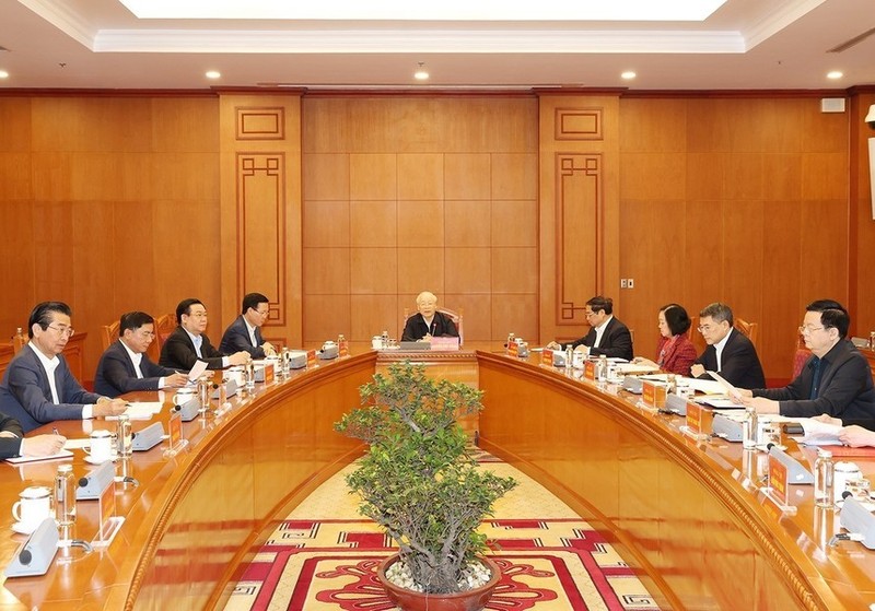El secretario general del Partido Comunista de Vietnam, Nguyen Phu Trong, preside la reunión. (Foto: VNA)