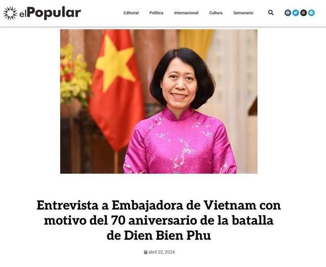 El Popular, órgano oficial del Partido Comunista de Uruguay, publica la entrevista con la embajadora vietnamita en Argentina, Ngo Minh Nguyet. (Foto: VNA)