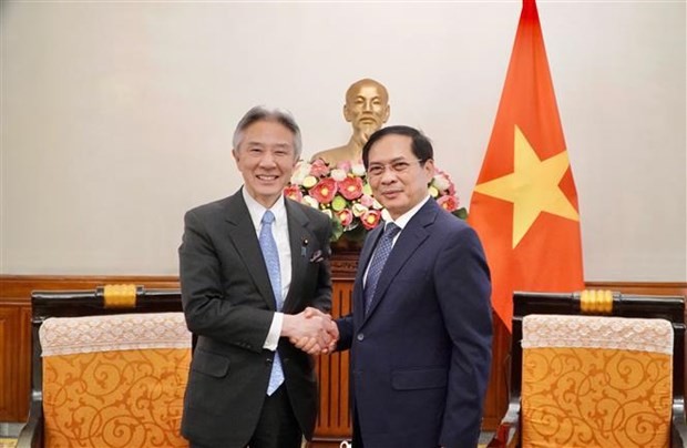 El ministro de Relaciones Exteriores de Vietnam, Bui Thanh Son, recibe al ministro japonés de Educación, Cultura, Deportes, Ciencia y Tecnología, Moriyama Masahito (Foto: VNA)