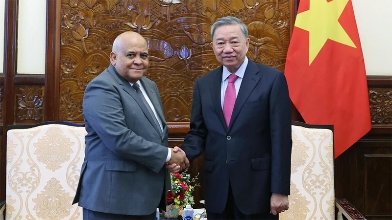 El presidente de Vietnam, To Lam, y el embajador cubano en Hanói, Orlando Nicolás Hernández Guillén. (Foto: VNA)