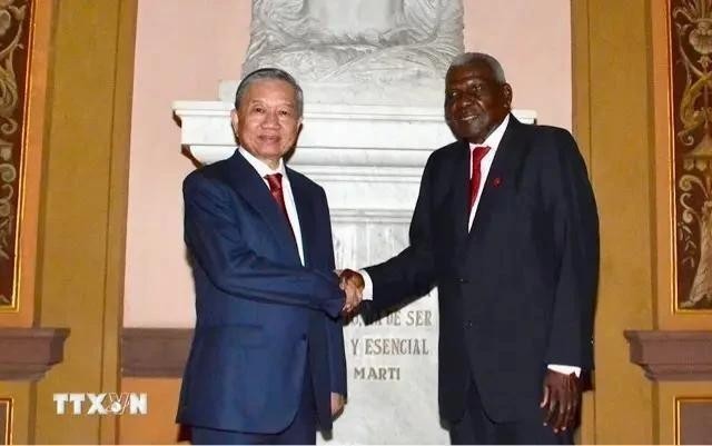 El secretario general del Partido Comunista de Vietnam y presidente del país, To Lam, y el titular de la Asamblea Nacional del Poder Popular de Cuba, Esteban Lazo Hernández. (Foto: VNA)