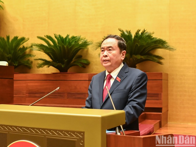 El presidente de la Asamblea Nacional de Vietnam, Tran Thanh Man, habla en la sesión inaugural del evento. (Foto: Nhan Dan)