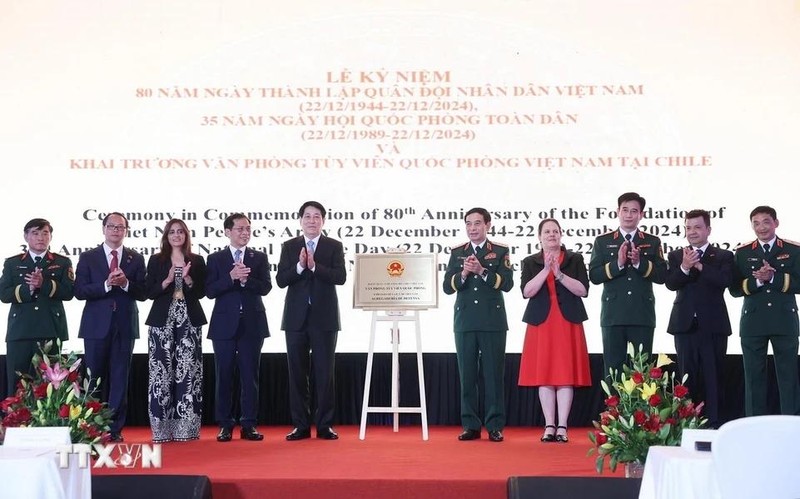 La inauguración de la agregaduría militar de Vietnam en Chile cuenta con la asistencia del presidente Luong Cuong. (Foto: VNA)