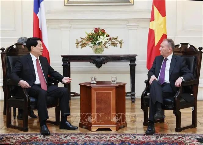 El presidente de Vietnam, Luong Cuong, (I) se reúne con el presidente del Senado de Chile, José García Ruminot. (Foto: VNA)