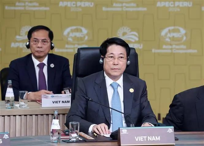 El presidente de Vietnam, Luong Cuong, participa en el Diálogo Informal de Líderes Económicos de APEC con invitados. (Foto: VNA)