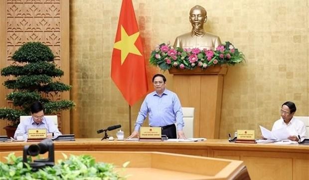 El premier vietnamita, Pham Minh Chinh, preside la reunión. (Fotografía: VNA)