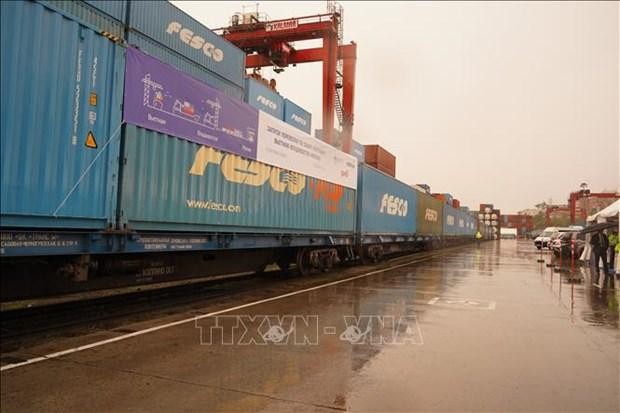 Un tren sale del puerto de Vladivostok. (Fotografía: VNA)
