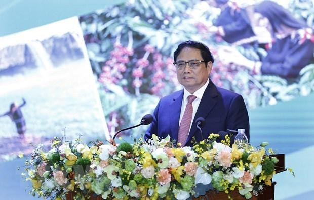 El primer ministro de Vietnam, Pham Minh Chinh, habla en el evento. (Fotografía: VNA)