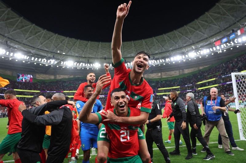 Marruecos festeja su victoria ante Portugal. (Fotografía: Reuters)