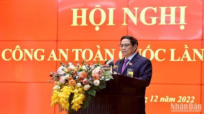 El primer ministro de Vietnam, Pham Minh Chinh, interviene en la cita. (Fotografía: Nhan Dan)