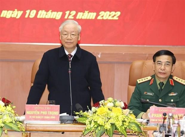 El secretario general del Partido Comunista de Vietnam, Nguyen Phu Trong, preside la conferencia. (Fotografía: VNA)