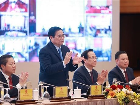 El primer ministro vietnamita, Pham Minh Chinh, en la reunión. (Fotografía: VNA)