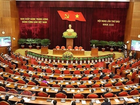 El secretario general del Partido Comunista de Vietnam, Nguyen Phu Trong habla en la ceremonia de clausura del sexto pleno del XIII Comité Central del PCV (Fuente:VNA)