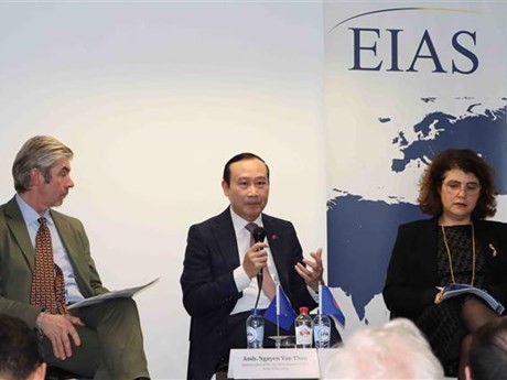 Embajador de Vietnam en Bélgica y jefe de la delegación vietnamita ante la UE, Nguyen Van Thao, en la conferencia (Foto: VNA)