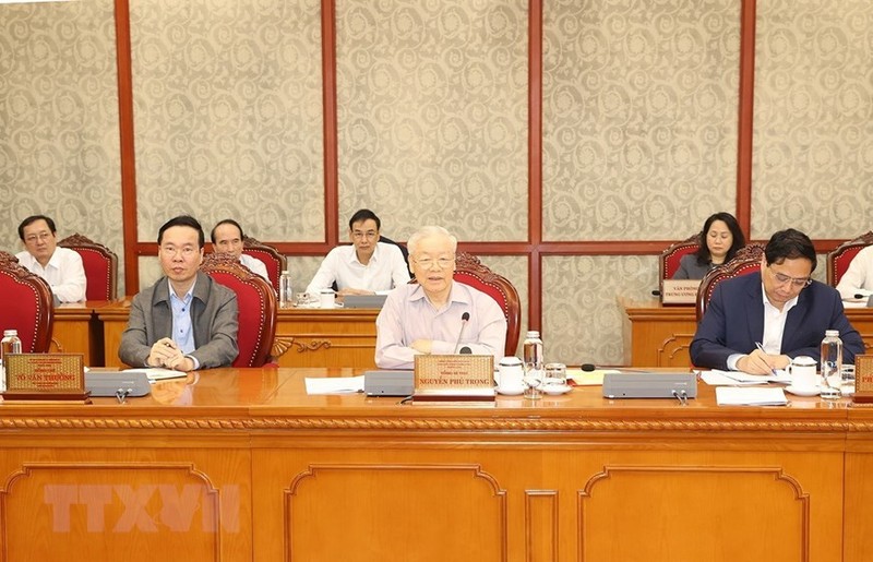 El secretario general del PCV, Nguyen Phu Trong, interviene en la cita. (Foto: VNA)