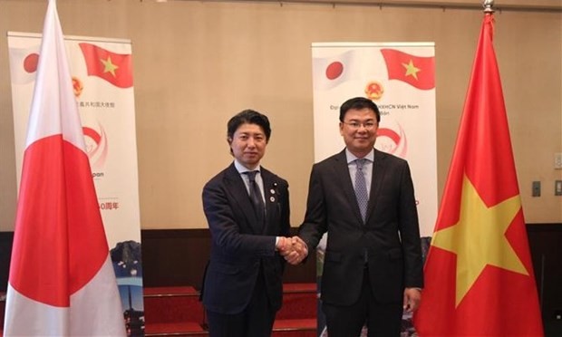 El embajador vietnamita en Japón, Pham Quang Hieu y el miembro de la Cámara de Representantes de Japón, Yoichiro Aoyagi. (Foto: VNA)