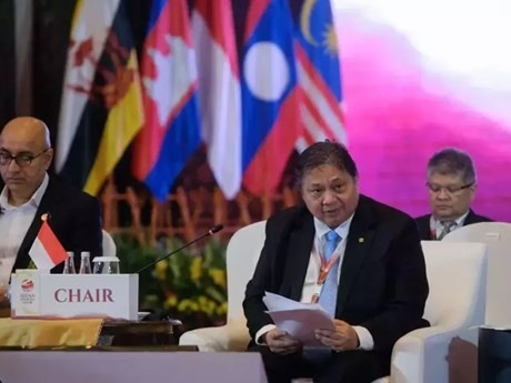 El ministro coordinador de Asuntos Económicos de Indonesia, Airlangga Hartarto, intervino en la XXII reunión del Consejo de la Comunidad Económica de la ASEAN, efectuada en mayo en Yakarta. (Foto: jakartaglobe.id)