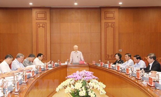 En mayo de 2023, el secretario general del PCV, Nguyen Phu Trong, presidió una reunión de la Dirección Central sobre la lucha anticorrupción. (Foto: VNA)