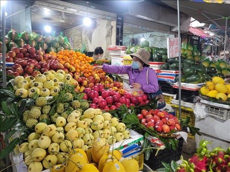 Precios de frutas frescas en el mercado de Xuan La en Hanói se mantienen estables. (Foto: VNA)