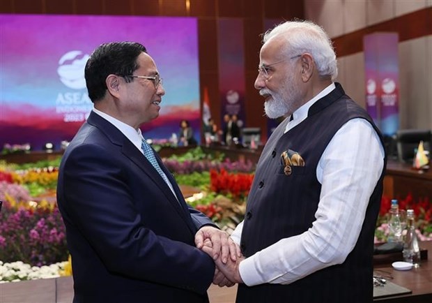 El primer ministro vietnamita, Pham Minh Chinh, se reúne con su homólogo indio, Narendra Modi. (Foto: VNA)