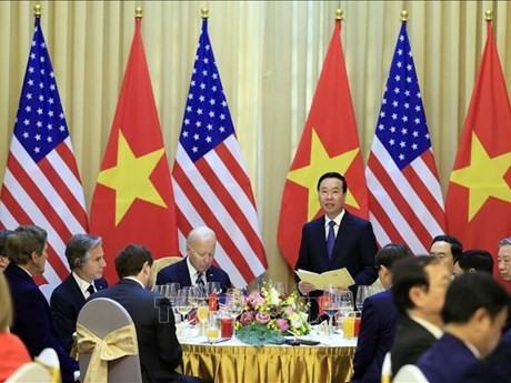 El presidente de Vietnam, Vo Van Thuong, interviene en la cita. (Foto: VNA)