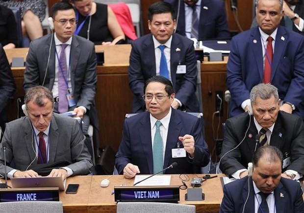 El primer ministro Pham Minh Chinh en la Cumbre sobre ambición climática de las Naciones Unidas. (Foto: VNA)