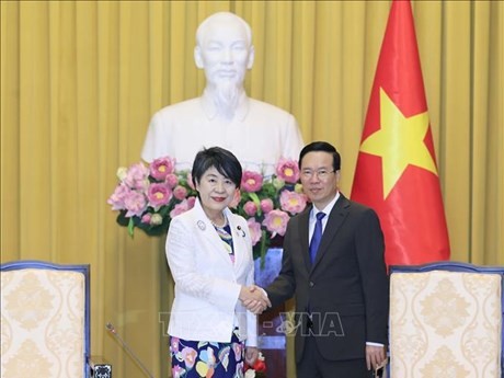 El presidente de Vietnam, Vo Van Thuong, y la ministra de Asuntos Exteriores de Japón, Kamikawa Yoko. (Foto: VNA)