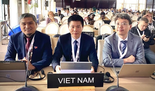 La delegación vietnamita en la 18ª sesión del Comité Intergubernamental para la Salvaguardia del Patrimonio Cultural Inmaterial de la Unesco. (Foto: VNA)
