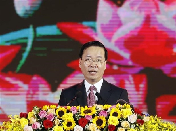 El presidente vietnamita, Vo Van Thuong, habla en el evento. (Foto: VNA)