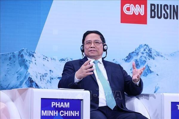 El primer ministro Pham Minh Chinh en la sesión de debate: "Lecciones de la Asean" en el marco de WEF Davos 2024. (Foto: VNA)