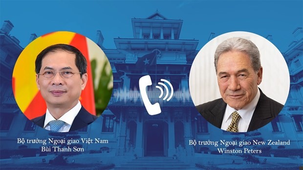 El ministro de Relaciones Exteriores de Vietnam, Bui Thanh Son, y el vicepremier y canciller de Nueva Zelanda, Winston Peters. (Foto: VNA)