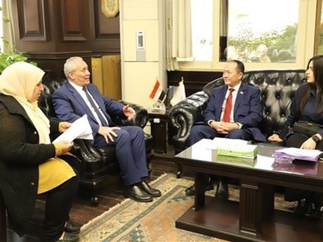 El gobernador de Luxor, Mustafa Mohamed Alham Khaled, y el embajador de Vietnam en Egipto, Nguyen Huy Hung. (Foto: VNA)