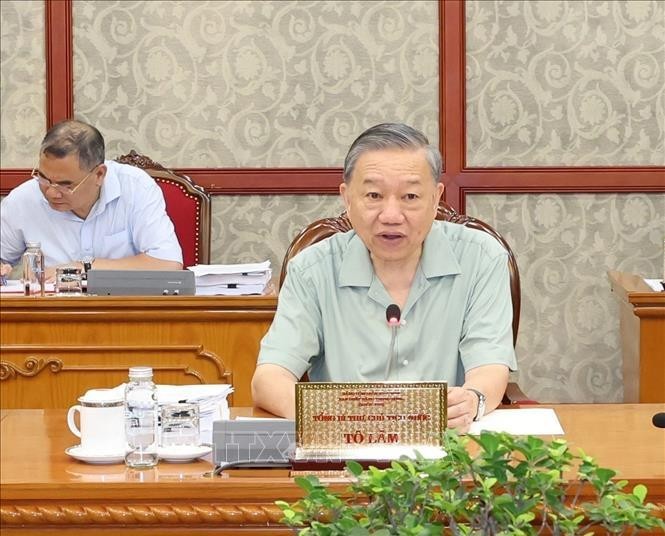 El secretario general del Partido Comunista (PCV) y presidente de Vietnam, To Lam en la reunión. (Foto: VNA)