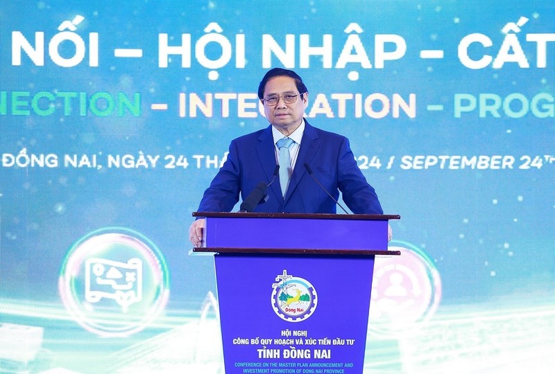 El primer ministro vietnamita, Pham Minh Chinh, habla en el evento. (Foto: VNA)