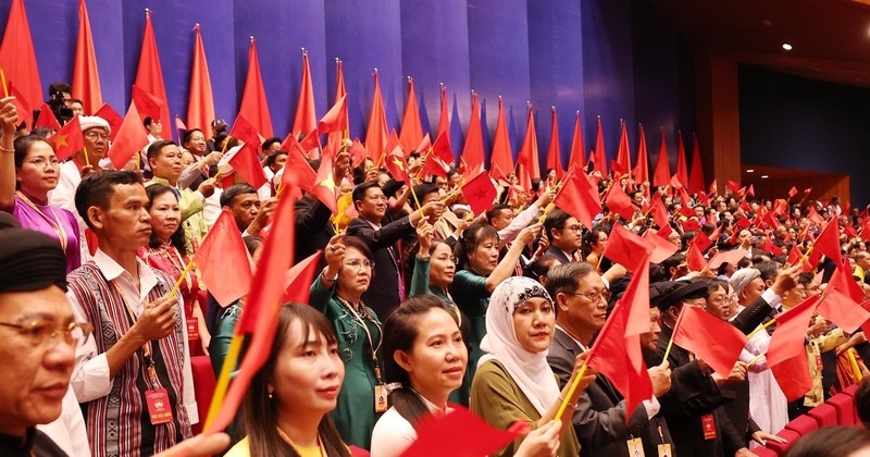 Los delegados en la sesión inaugural del décimo Congreso Nacional del Frente de la Patria de Vietnam (FPV) del período 2024-2029. (Foto: VNA)