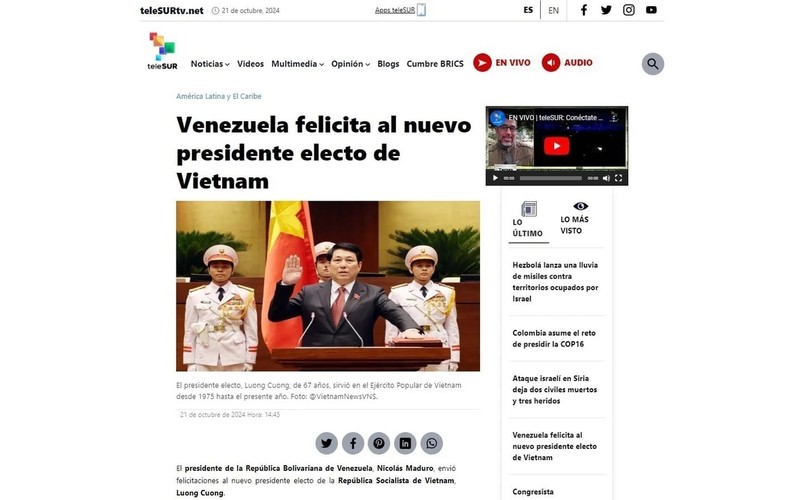 El presidente de Venezuela, Nicolás Maduro, envía felicitaciones al nuevo mandatario electo de la República Socialista de Vietnam, Luong Cuong. (Foto: captura de la pantalla)