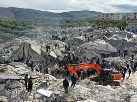 Las autoridades funcionales se enfrascan en buscar a las víctimas del terremoto (Foto: AFP/ VNA)