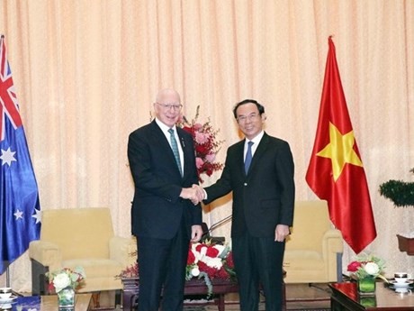 El miembro del Buró Político y secretario del Comité del Partido Comunista de Vietnam en Ciudad Ho Chi Minh, Nguyen Van Nen, y el gobernador general de Australia, David John Hurley (Foto: VNA)