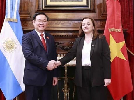 El presidente de la Asamblea Nacional, Vuong Dinh Hue (izq.), y la presidenta de la Cámara de Diputados de Argentina, Cecilia Moreau (Foto: VNA)