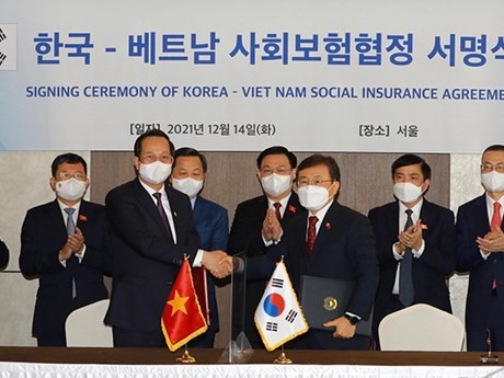 Vietnam y Corea del Sur firmaron un acuerdo bilateral sobre el seguro social el 14 de diciembre de 2021 (Foto: VNA)