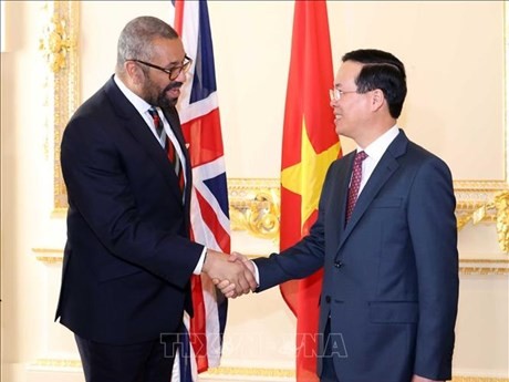 El presidente de Vietnam, Vo Van Thuong, se reúne con el secretario de Relaciones Exteriores de Reino Unido, James Cleverly (Fuente: VNA)