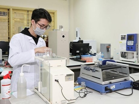 Un estudiante realiza experimentos en la Universidad de Ciencia y Tecnología de Hanói (Foto: nhandan.vn)