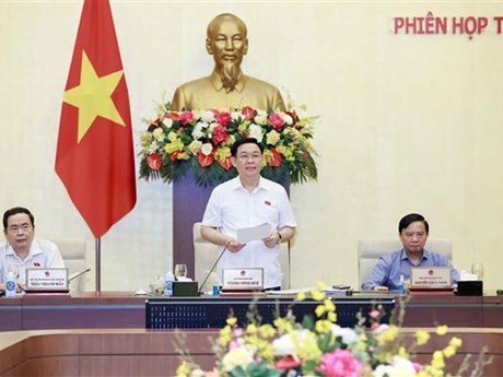 El presidente de la Asamblea Nacional de Vietnam, Vuong Dinh Hue, intervino en la sesión (Fuente: VNA)