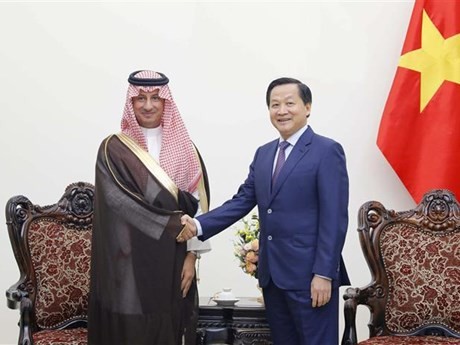 El viceprimer ministro vietnamita Le Minh Khai recibe en Hanói a Ahmed bin Aqeel-Khateeb, ministro de Turismo de Arabia Saudita (Fuente: VNA)