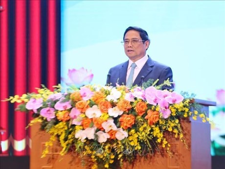 El primer ministro de Vietnam, Pham Minh Chinh, interviene en el evento (Fuente:VNA)